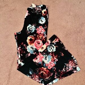 Floral Black Wide Leg Women's Pants